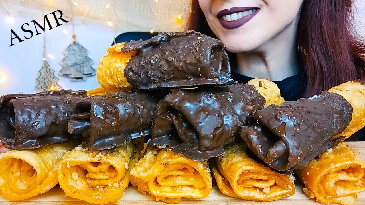ASMR Dessert: Greek Traditional Diples ( Classic & Chocolate Covered) | Whispering
