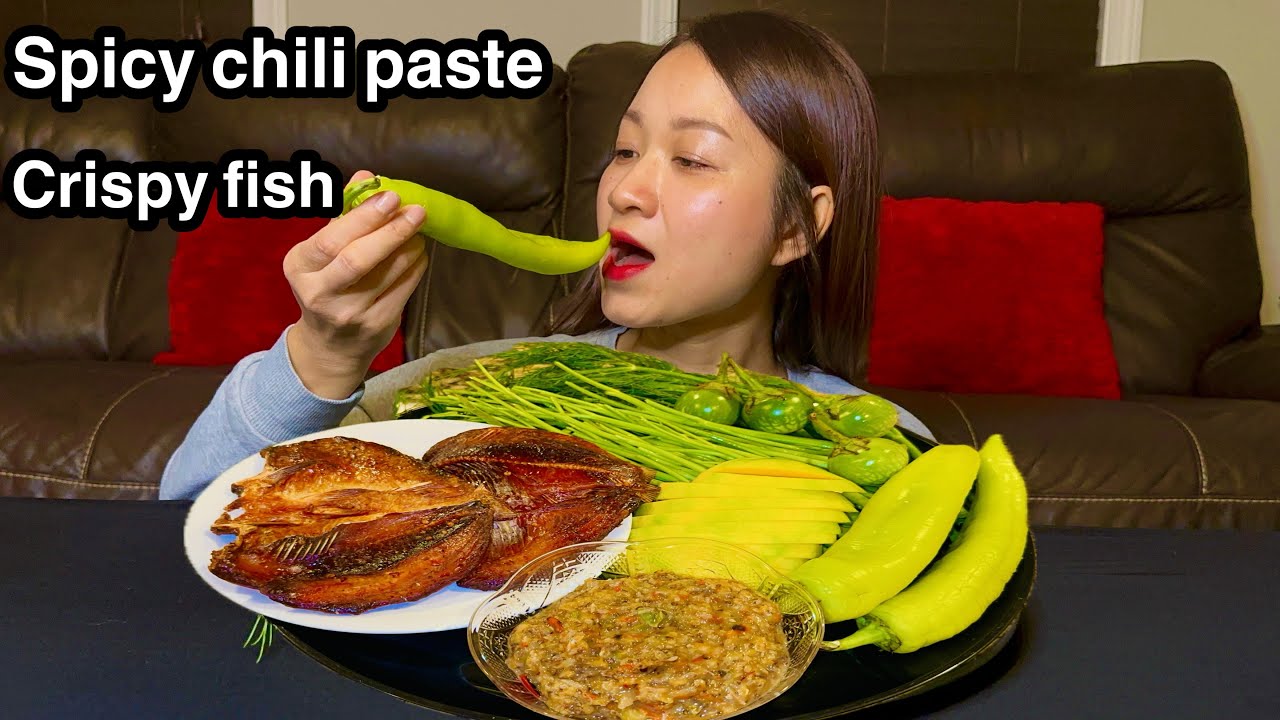 Spicy Round Eggplant With fermented | បុកត្រប់ម្ទេស | Mukbang | ASMR..