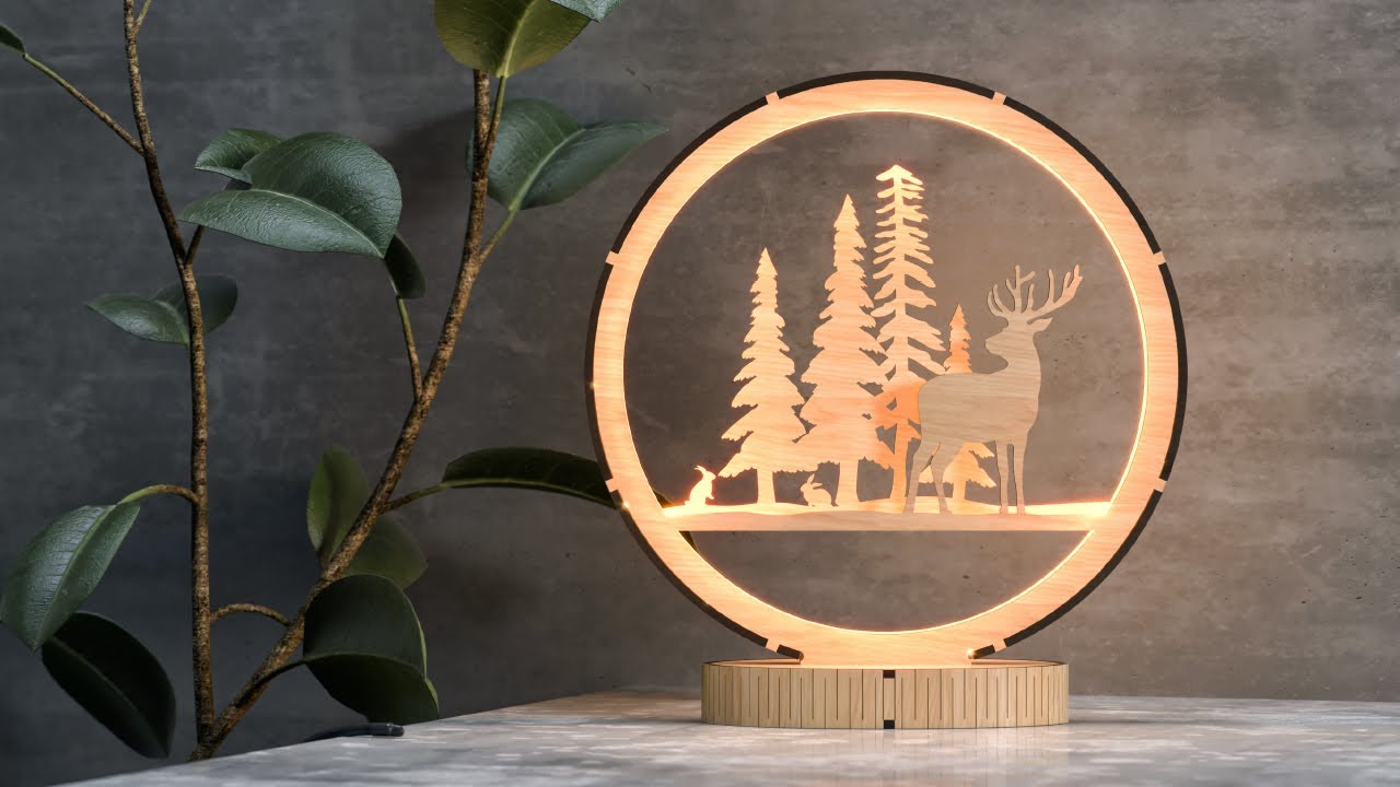 Snowy Scene Deer 3D Led Light Laser Cut Night Lamp Round Modern Bedside Table Lamp  |
