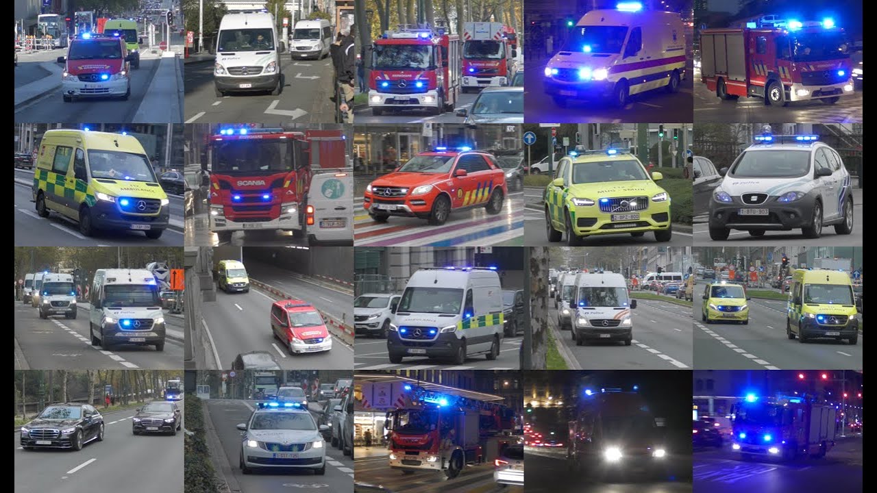 [MASSIVE AIRHORN/E-HORN/RIJOPLEIDING] Compilatie van vele Hulpdiensten met spoed door Brussel!