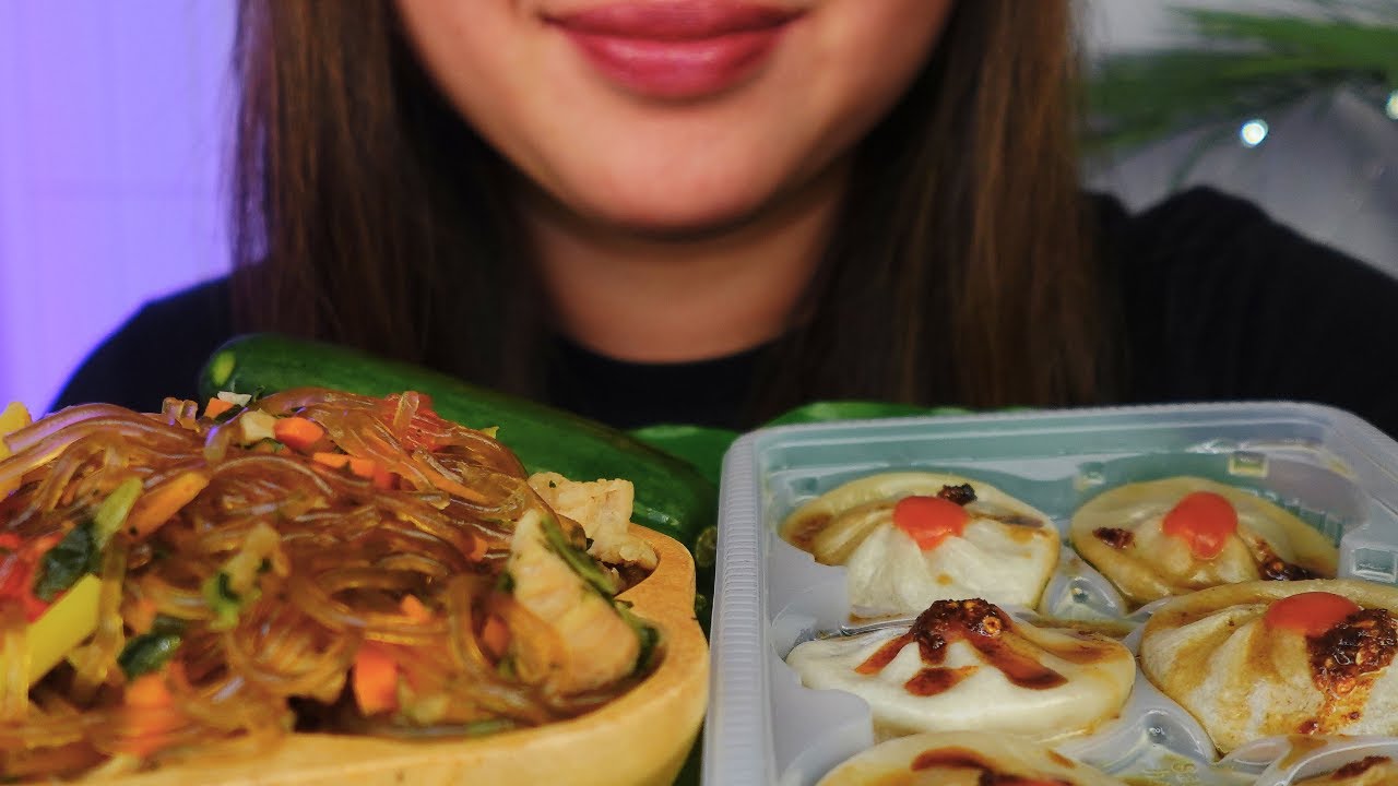 ASMR | BIBIGO'S PHO FLAVORED STEAMED DUMPLINGS AND JAPCHAE | Eating sounds No talking