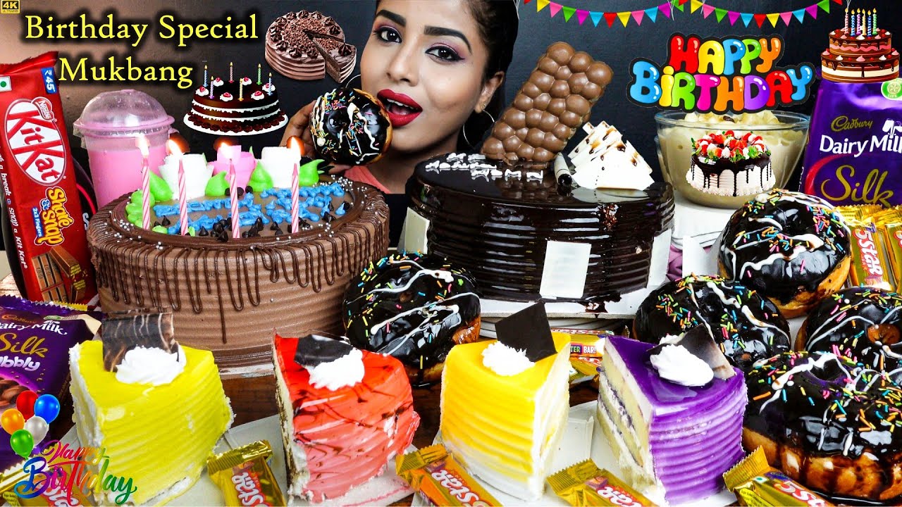 Birthday Special Chocolate Cake,Choco Truffle,Pineapple Vanilla Ice cream Cake ASMR Eating Mukbang