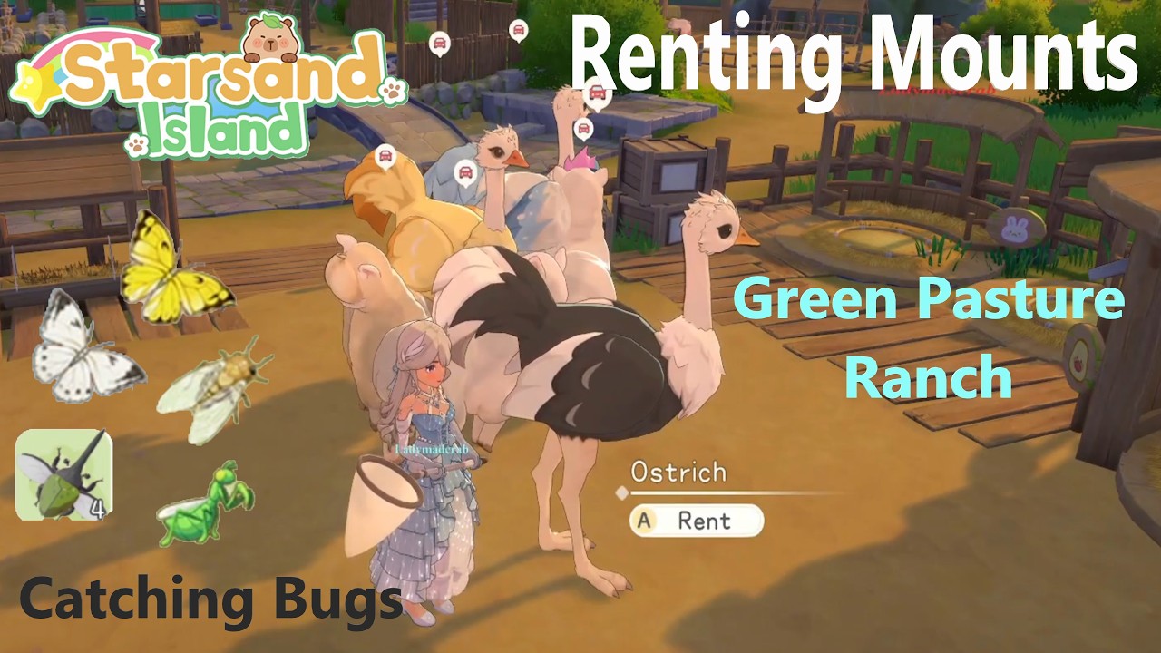 Bugs Catching, Green Pasture Ranch & Renting Mounts - STARLAND ISLAND