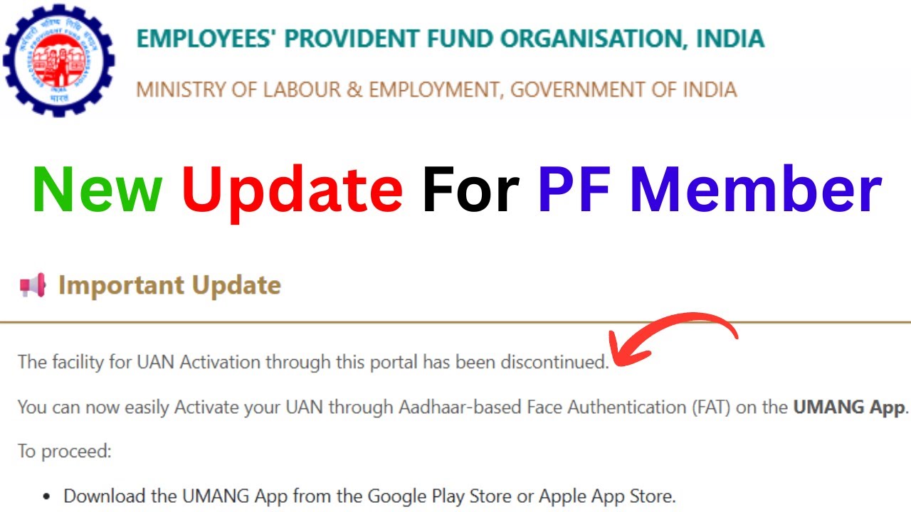 Important Update ! UAN Activation on Member Home Portal Discontinued by EPFO