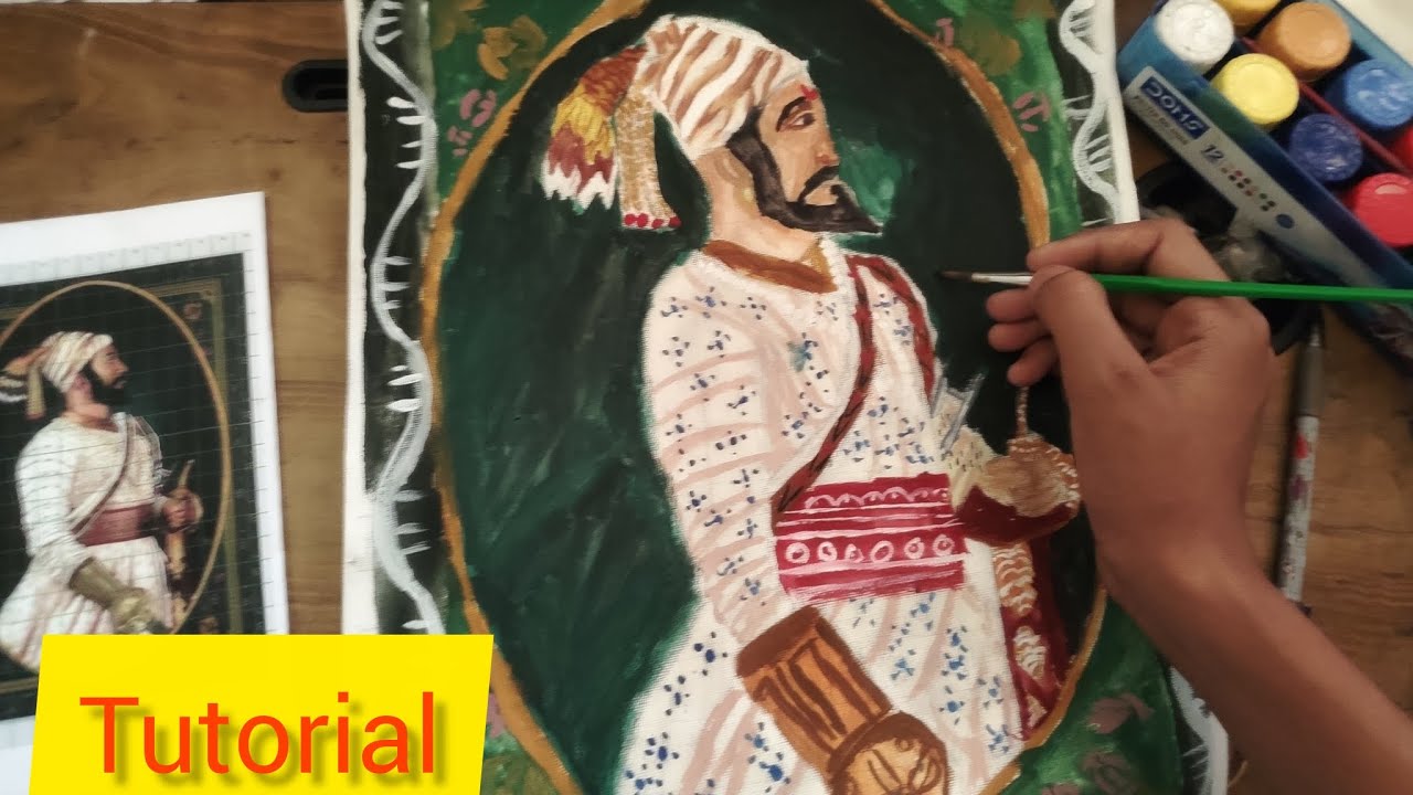 Как нарисовать Чхатрапати Шиваджи Махараджа, картина Шиваджи Махараджа акриловыми красками, пошаг...