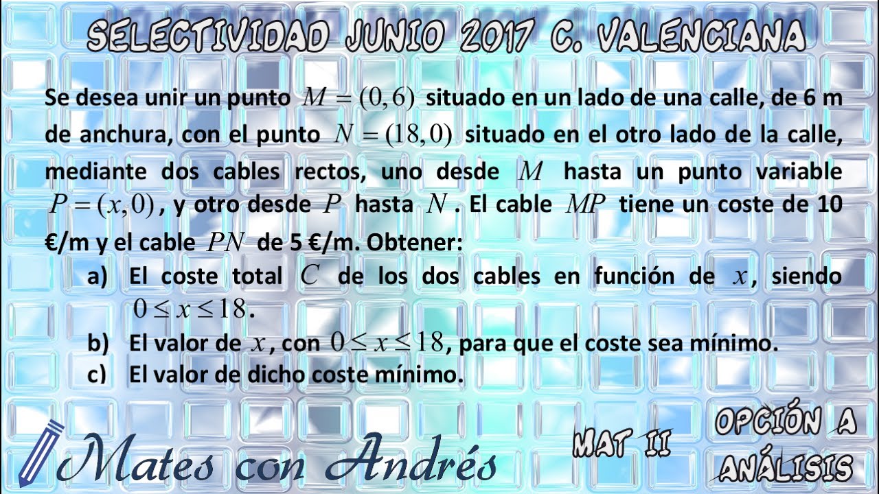 SELECTIVIDAD PAU EBAU EVAU MATEMÁTICAS II JUNIO 2017 COMUNIDAD VALENCIANA – ANÁLISIS 01
