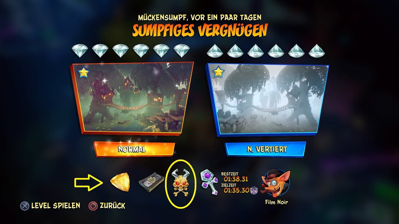 Crash Bandicoot 4 | Mückensumpf: Sumpfiges Vergnügen | Wahnsinnig Perfektes Relikt+Gelber Edelstein