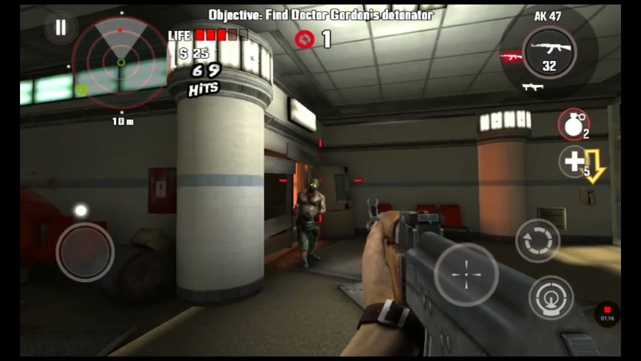 (Dead Trigger gameplay zombies) (part 19 Finding Doctor Gordon's Detonator!)