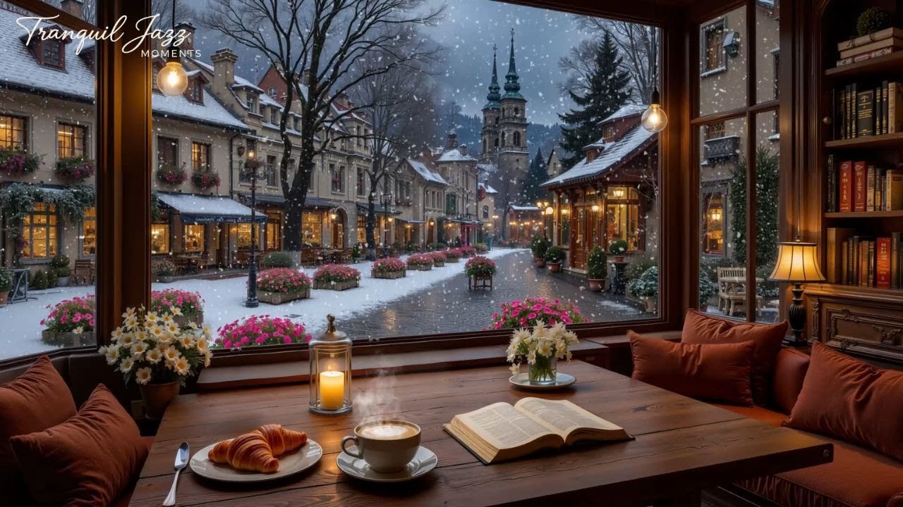 Cozy London Café On a Winter Day ☕ Relaxing Jazz Piano & Fireplace Sounds for Reading, Relaxing