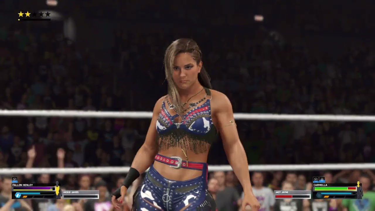 Fallon Henley w Mickie James vs Carmella w Jacy Jane WWE 2K25