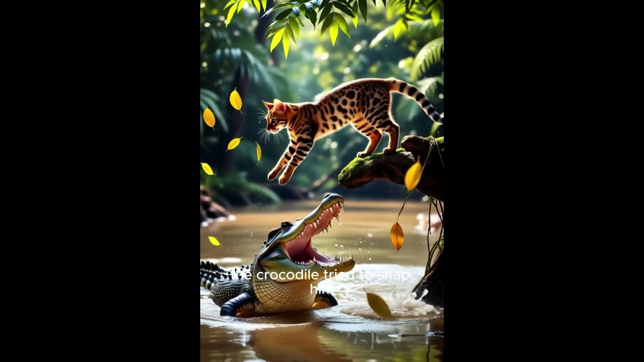 🐆🐊 Bengal Cat vs Crocodile &ndash; Epic River Adventure! ⚡ #cat #viral #viralvideo