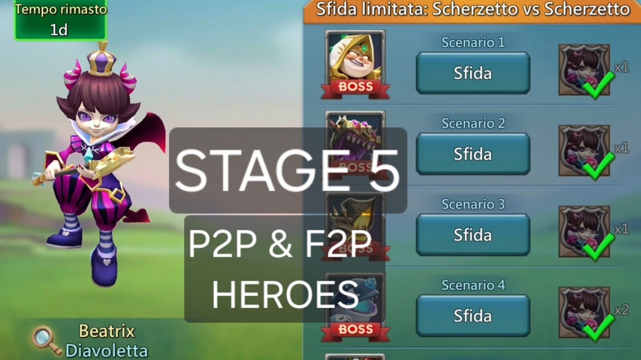 LordsMobile limited challeng: Trick vs Trick (Beatrix). Stage 5 with P2P and F2P heroes!!