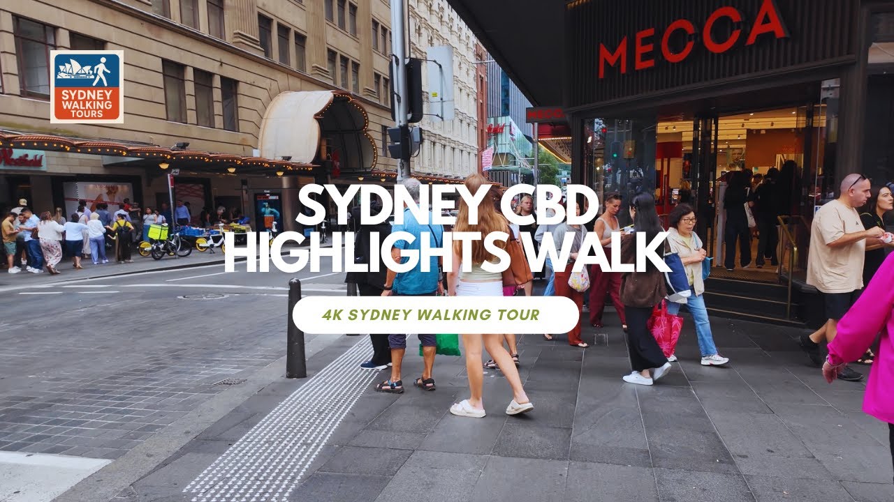 Market Street to Pitt St Mall (with cc subtitle commentary) — Sydney Tower, Hyde Park, Supreme Court