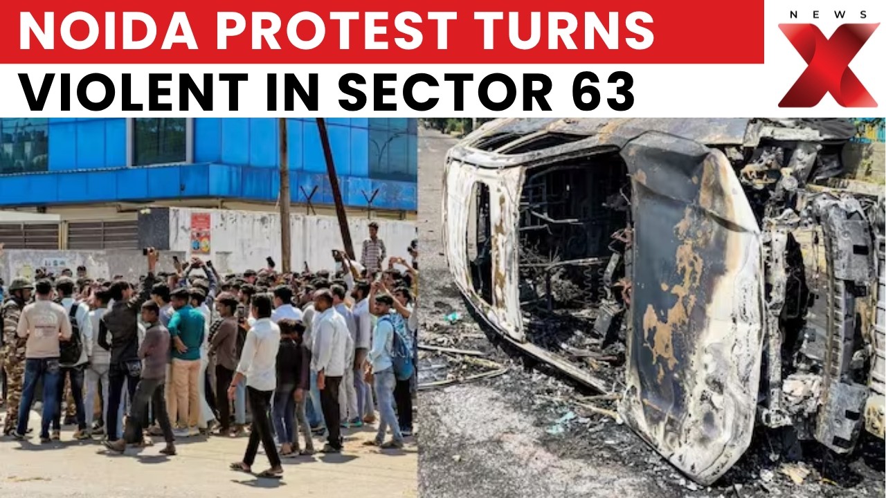 Noida Protest Turns Violent In Sector 63, Vehicles Burnt And Damaged | SHOCKING VIDEO