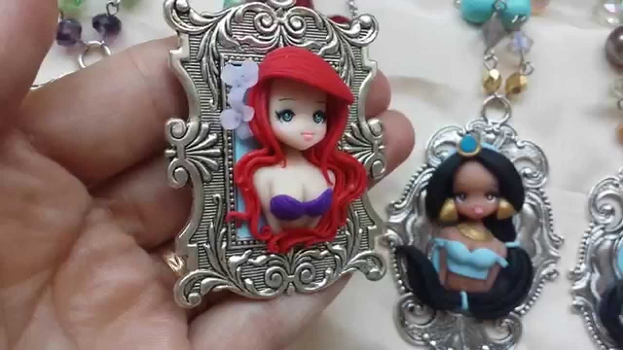 necklaces in fimo, polymer clay, disney