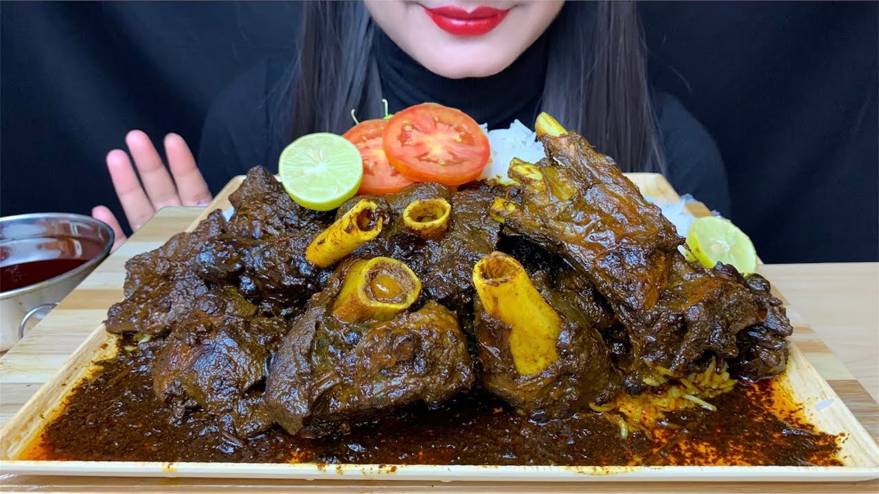 EATING SPICY MUTTON CURRY WITH BASMATI RICE || EATING FOOD SOUNDS || MUKBANG EATING SHOW