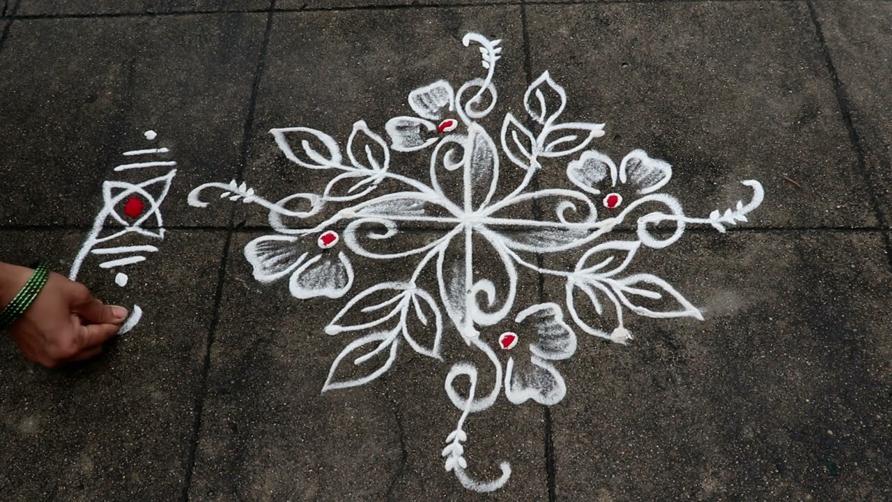 Simple Daily Flower Rangoli Designs | 3x3 Dots Small Muggulu | Beginners Kolam Designs With Borders