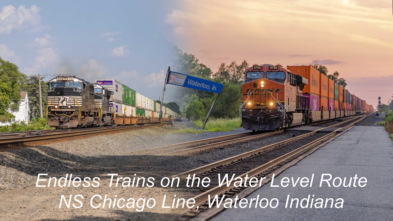 [4K] Endless Trains on the Water Level Route | NS Chicago Line, Waterloo Indiana
