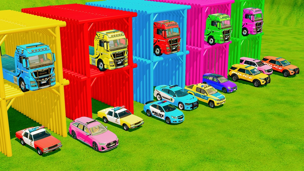 TRANSPORTING ALL POLICE CARS and AMBULANCE EMERGENCY VEHICLES WITH MERCEDES POLICE TRUCKS! | FS22