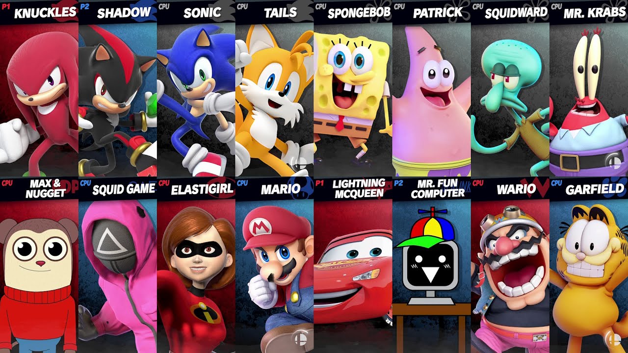 Sonic vs Mario vs SpongeBob | Tails vs Knuckles vs Shadow in Super Smash Bros Ultimate