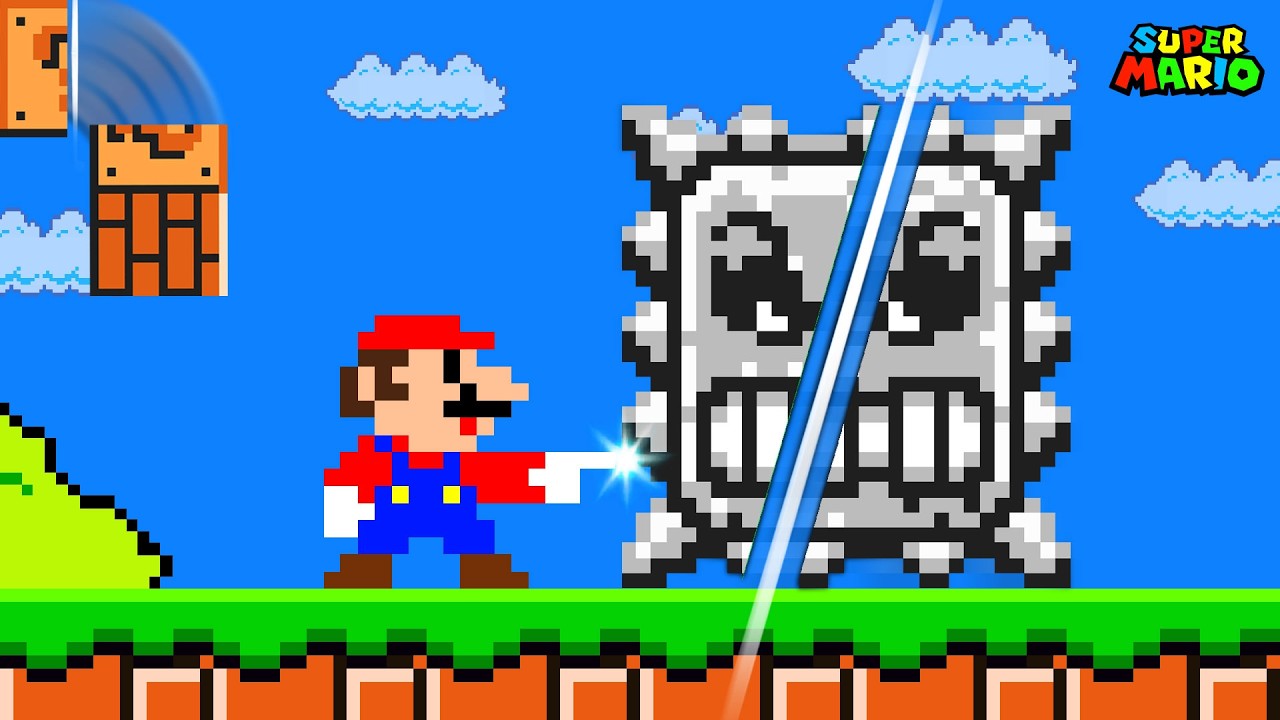 Super Mario Bros , But Everything Mario Touches Gets Cut in Half!