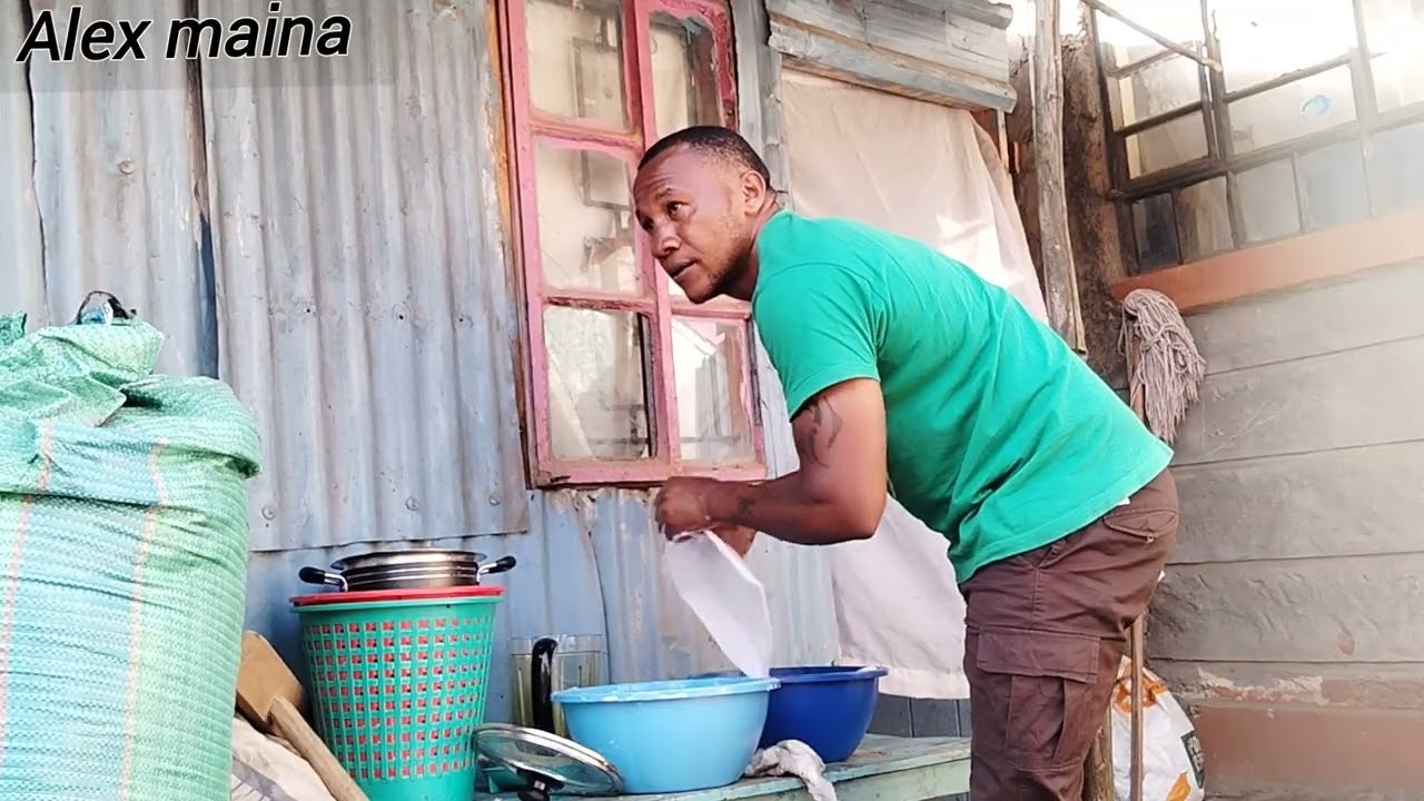 Washing Utensils as a Single Man in African Village: Nairobi Kenya 