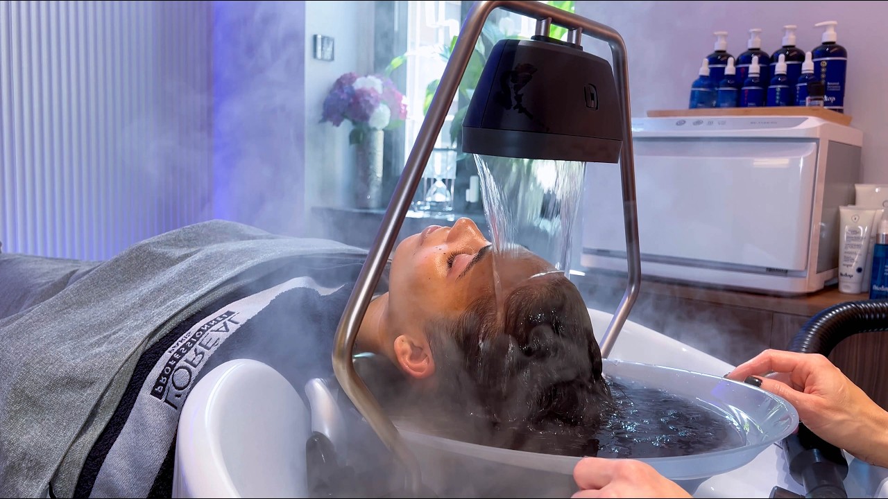 ASMR: расслабляющий японский водный массаж головы (с анализом кожи головы, массажем и шампунем)