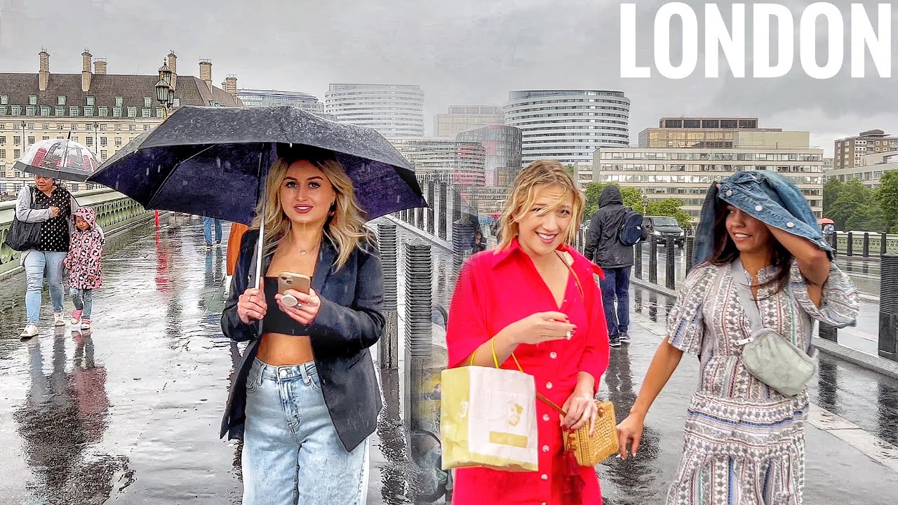 London Walk in Rain, Central London Rainy Walk, Westminster, Bigben, London Eye, UK Parliament
