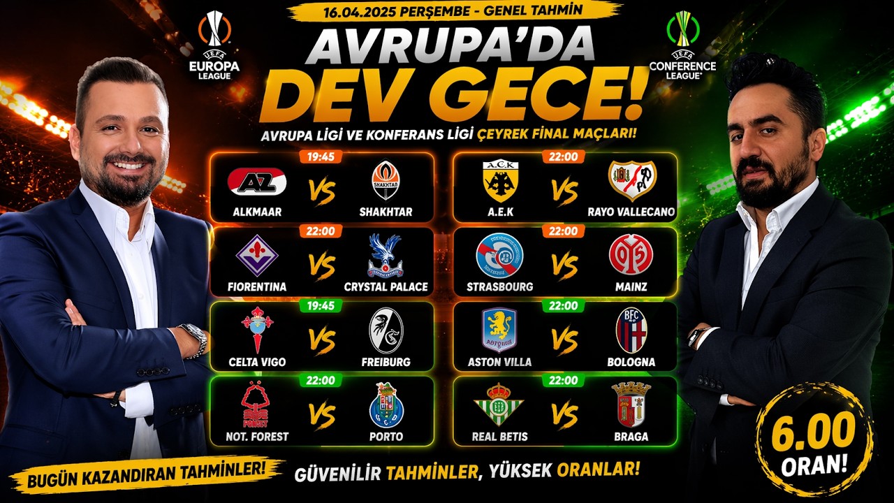 8 MA&Ccedil;LIK DEV ANALİZ PAKETİ | AVRUPA LİGİ İDDAA TAHMİNLERİ | 16 NİSAN PERŞEMBE 🏆