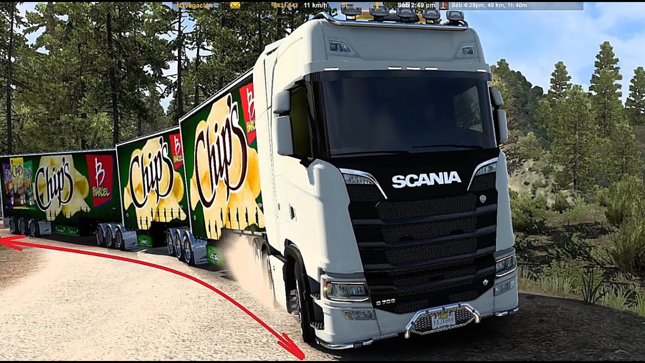Camion Triple Remolque en Mexico Scania s730 Transportando Botanas American Truck Simulator