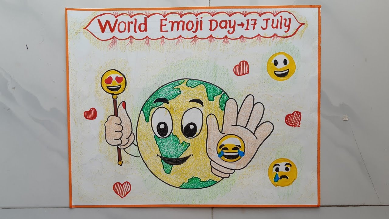 World Emoji Day Drawing Easy Steps || World Emoji Day Poster || Beautiful handwriting || Calligraphy