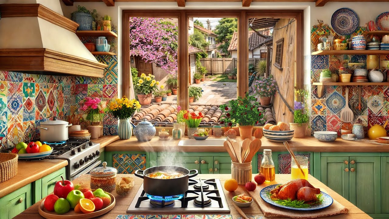 The Morning Sunlight🌥️ Spring Day Kitchen Ambience with Stew, Birds Singing Sounds Peaceful
