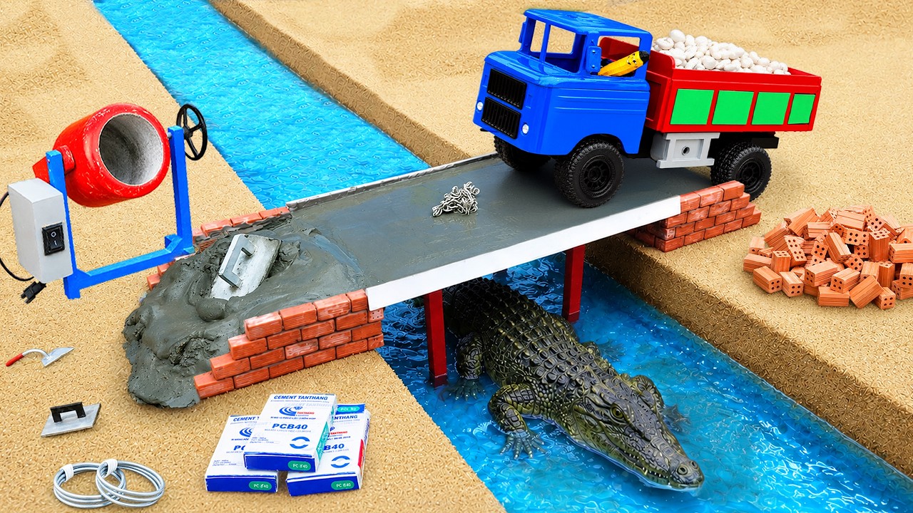 DIY Mini Truck Builds Strong Concrete Bridge Over Crocodile River | Science Project