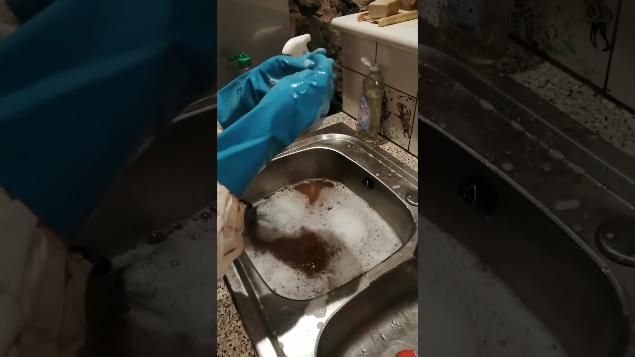 Dirty chocolate water, blue Marigold rubber gloves, rare content