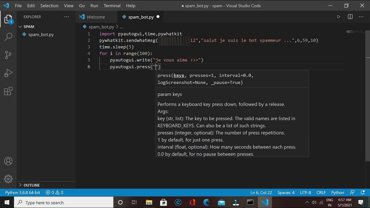 Creer un Bot spam en seulement 6 lignes de code Python .