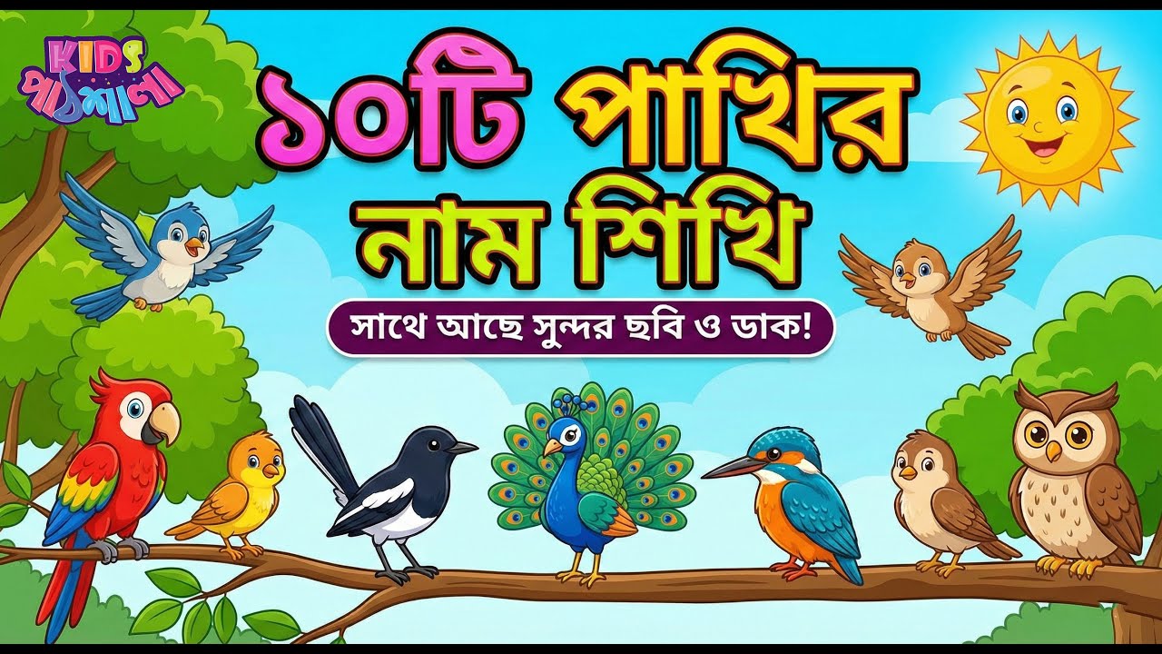 ১০টি পাখির নাম শিখি | 10 Birds Name in Bangla & English | Kids Learning Video