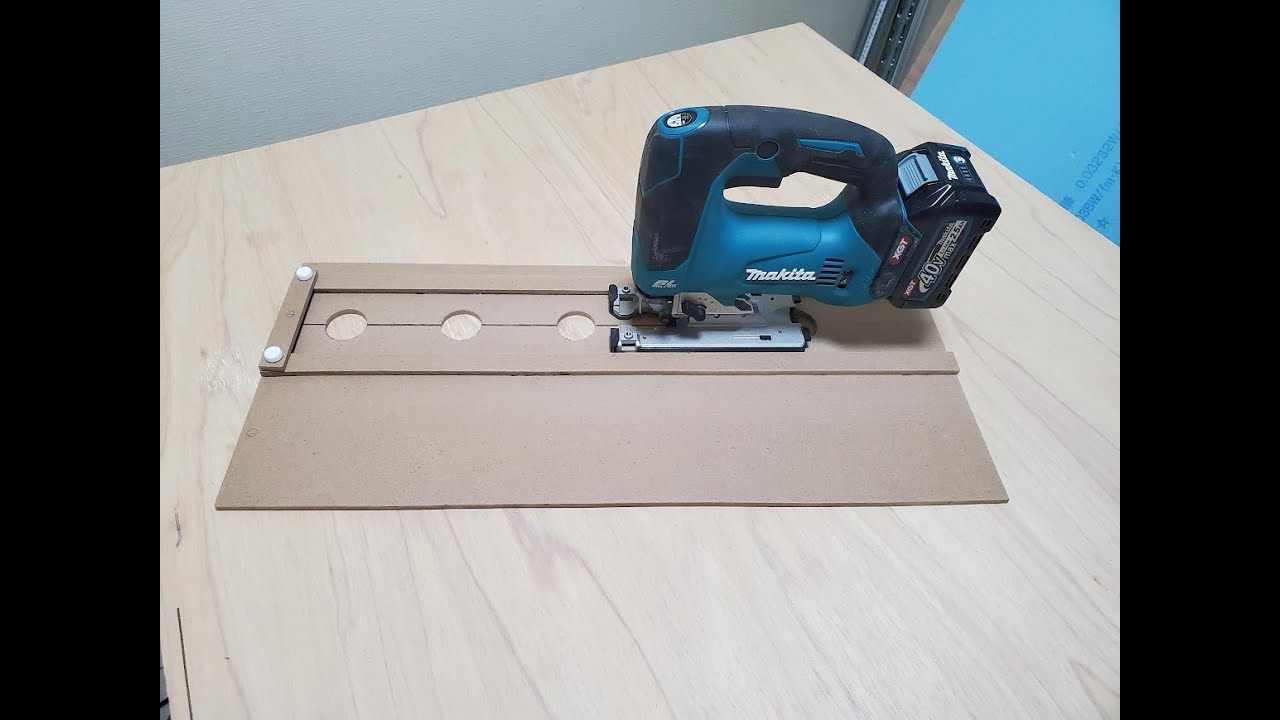 Super easy and cheap! DIY to cut  MDF board straight with homemade jigsaw guide jig. Makita Jigaaw