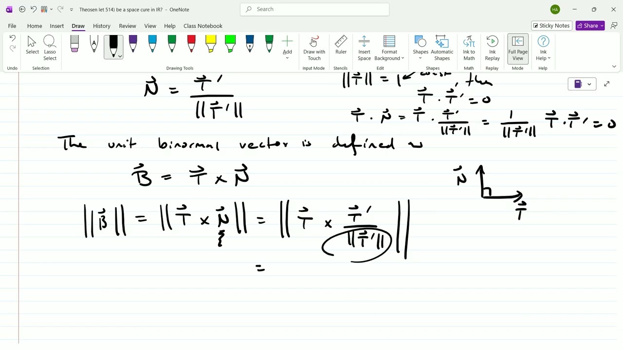 DefinitionOfNormalAndBinormalVectors