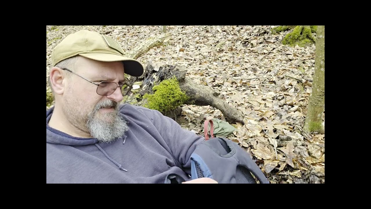 Stopped for a meal in the woods out hiking around.