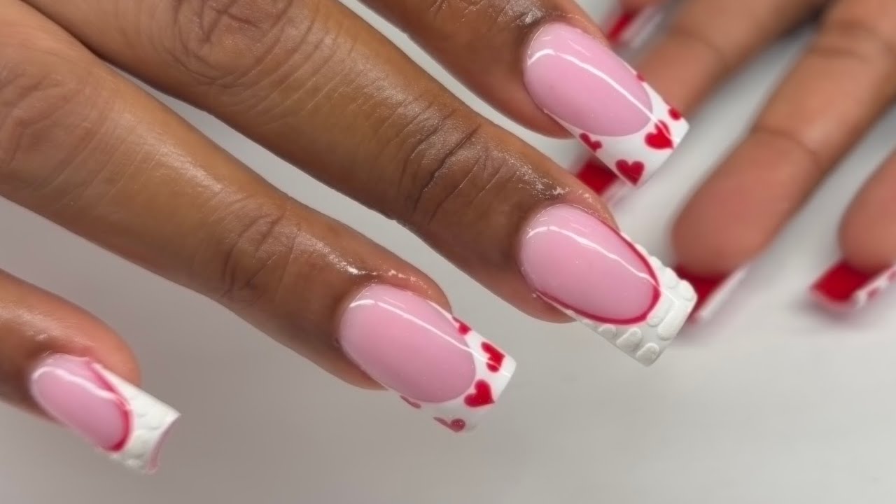 💖How To: Full Set Red Botton Nails French Croc Design | Cute Acrylic Valentine Nails Tutorial 💕 