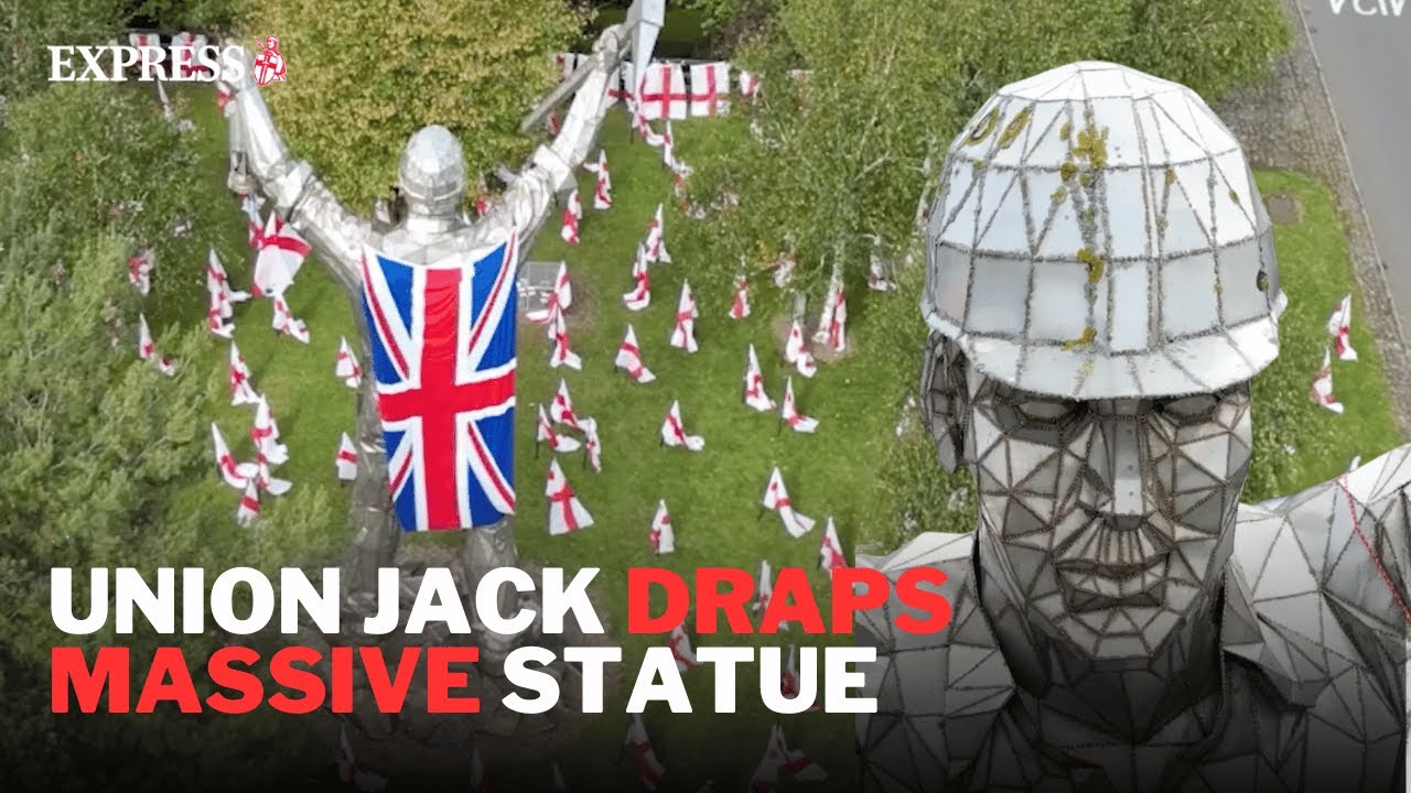 HUGE Union Jack appears on mining statue in Walsall