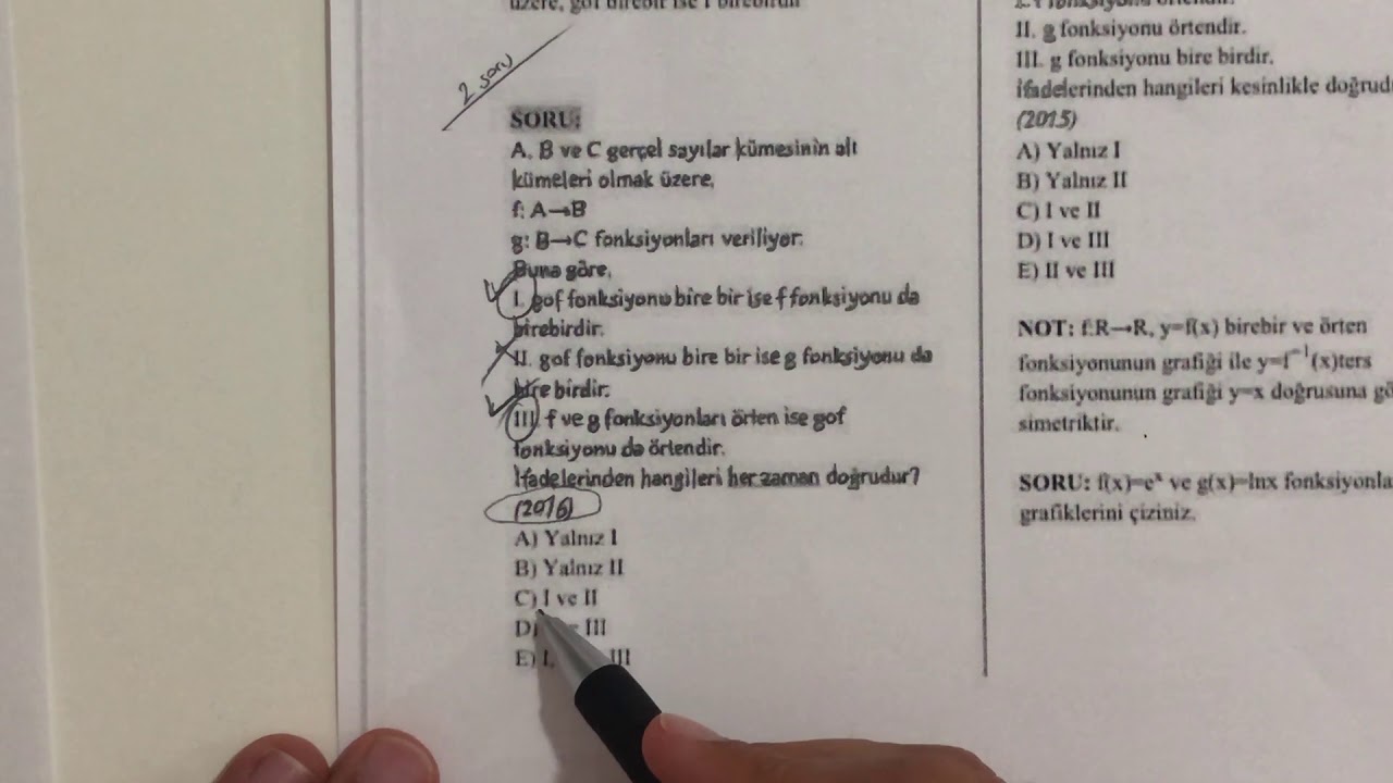 BİLEŞKE FONKSİYONLARDA (fog, gof) BİREBİRLİK VE ÖRTENLİK HAKKINDA UFAK BİR ANLATIM (5 SORU ÇÖZÜMÜ)