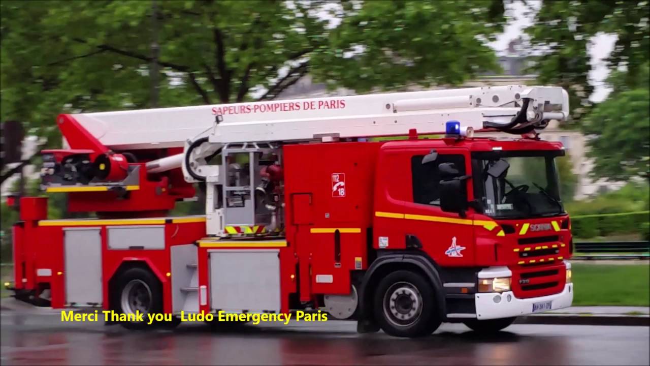 Pompier de Paris BEA en Urgence  Paris 11 ( Paris Fire Dept ladder with Platform Responding