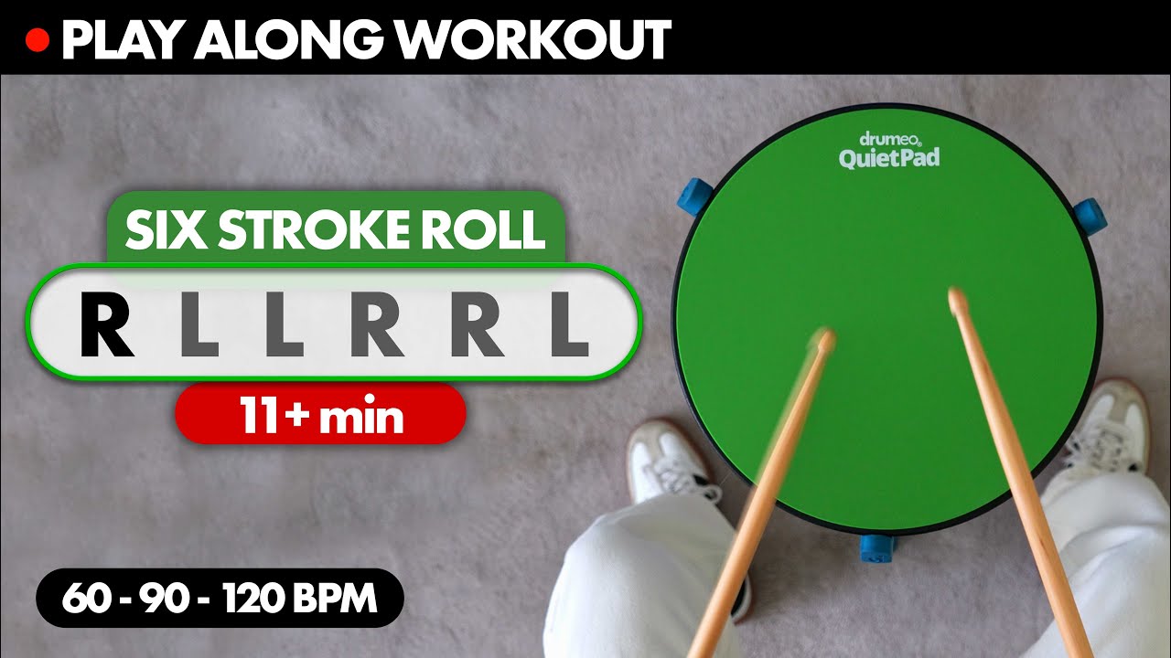 Изучите и практикуйте SIX STROKE ROLL с помощью этого видео (60, 90 и 120 ударов в минуту)