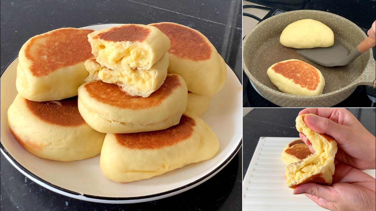 Modal teflon aja. No mixer! No oven! Custard Cream Bun / Roti Teflon