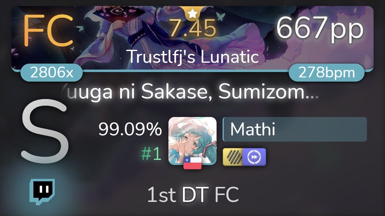 [Live] Mathi | Demetori - Yuuga ni Sakase, Sumizome... [Trustlfj's] 1st +HDDT FC 99.09% {#1 667pp}