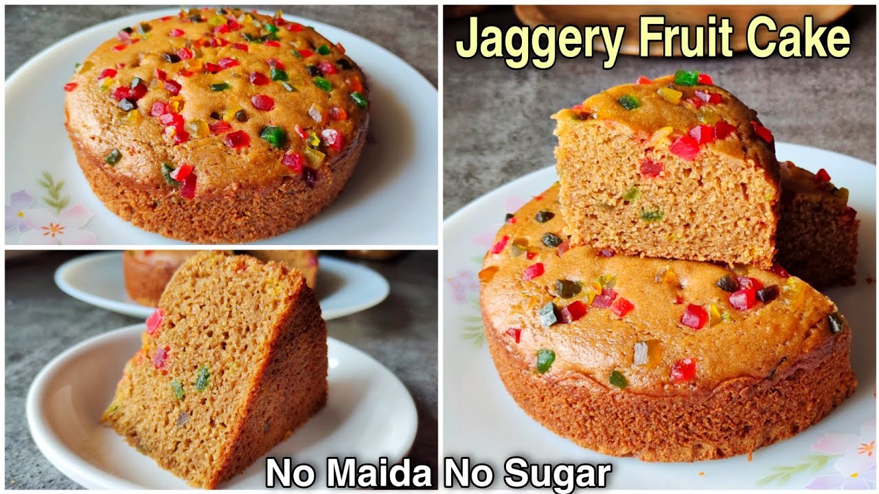 Soft Spongy Eggless Jaggery Fruit Cake | No Maida No Sugar No Oven, Curd, Butter, Condensed Milk