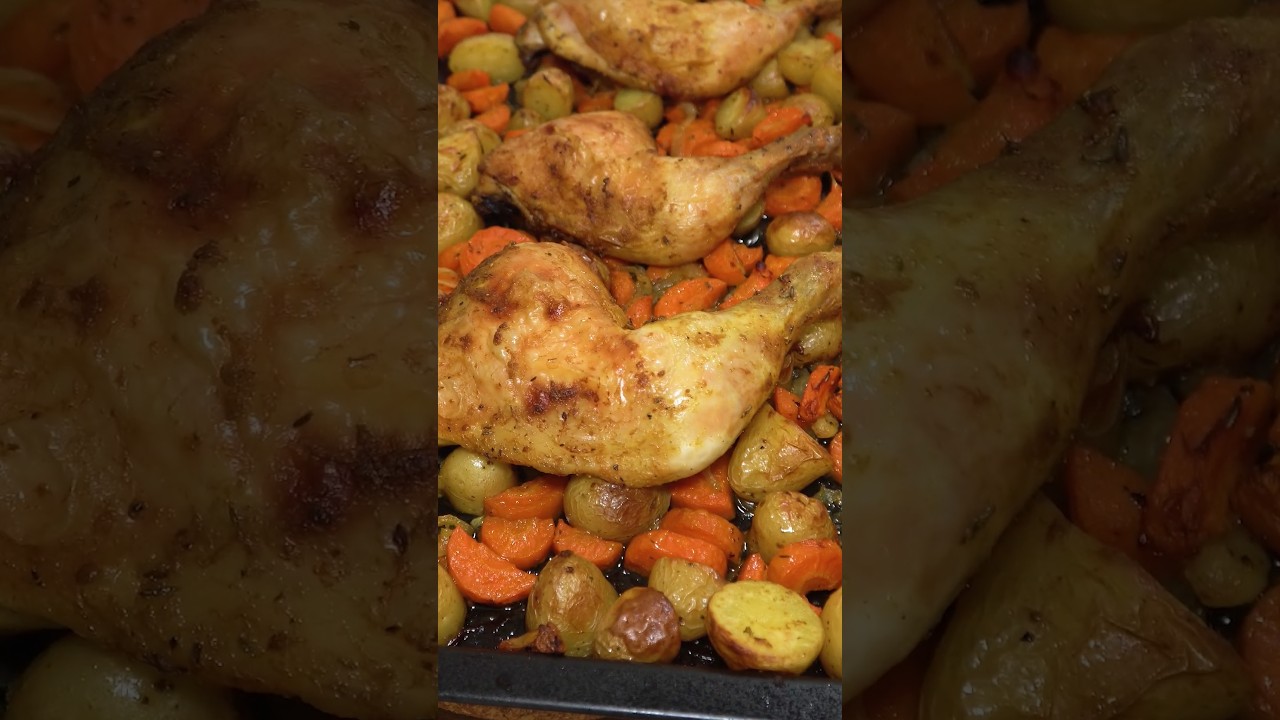 Cuisses de poulet et ses l&eacute;gumes r&ocirc;tis au four !   #recette #recettefacile #poulet #legumes #pan
