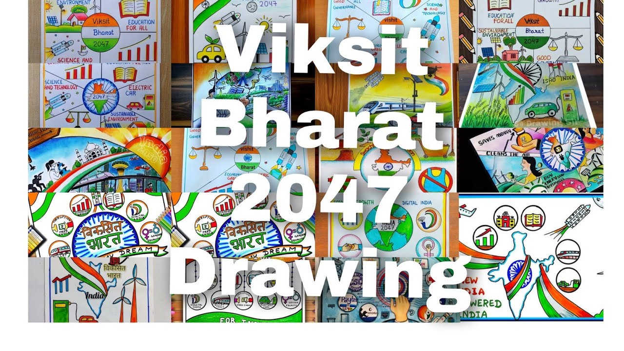 Viksit Bharat Drawing Easy / Viksit Bharat 2047 Poster Drawing / My Vision For India In 2047 Drawing