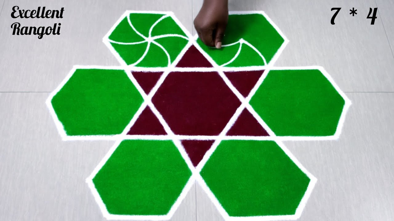 🌺cute kolam design 🌺7*4 dots star rangoli #new #viralvideo #trending #muggulu @Excellent Rangoli
